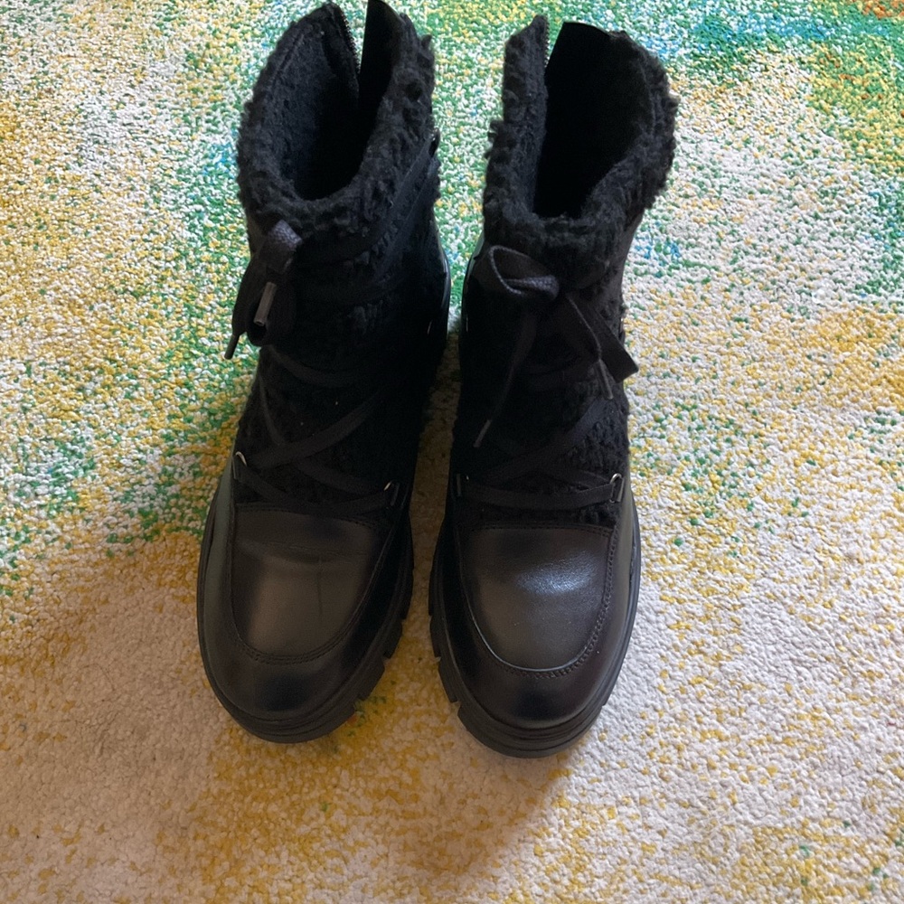 Black Fuzzy Lace-Up Boots